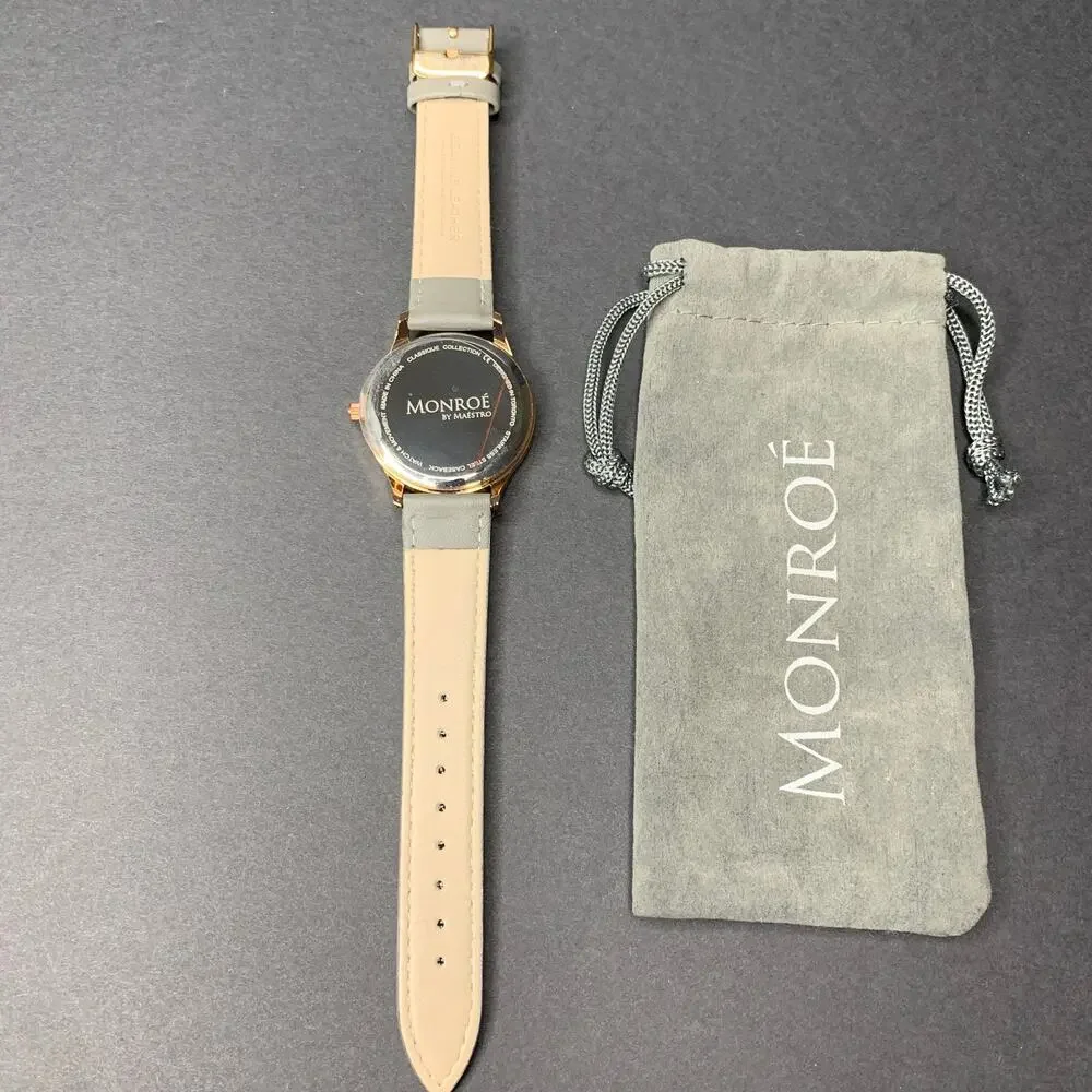 Monroe SOLÉROSE Minimalist Watch – Rose Gold Face & Charcoal Leather Strap